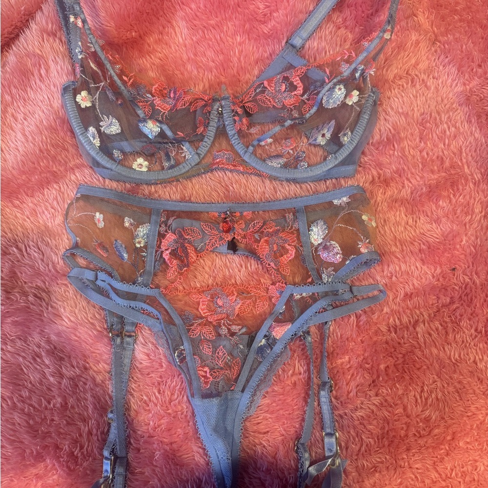 Honey Birdette Bra, Garter & Panty